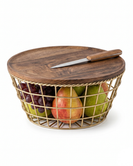 Tapered Twin Wire Basket with Wooden Lid