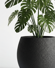 Oriva Round Fiberglass Planter – Matte Black Textured Finish