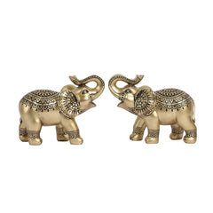 Decorative Small Ornate Gold Polyresin Elephant Figurines (Set of 2)