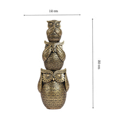 Decorative Golden Ornate Three Wise Owls Figurine