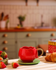 Blooming Red Tulip Cup and Saucer Set