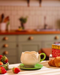 Blooming White Tulip Cup and Saucer Set