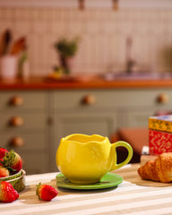 Blooming Yellow Tulip Cup and Saucer Set