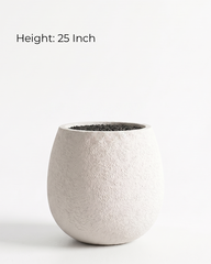 Oriva Round Fiberglass Planter – Ivory Stone Textured Finish
