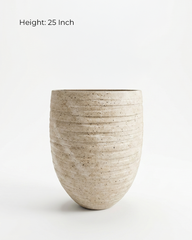 Elara Curved Ribbed Fiberglass Planter – Ivory Stone Textured Finish