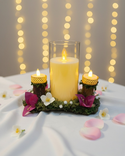 Rustic Floral Log Candle Holder