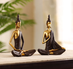 Decorative Modern Golden Brown Buddha Showpieces (Set of 2)