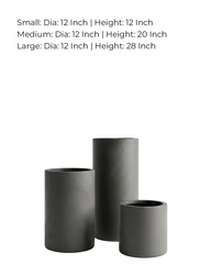 Olive Cylindrical Fiberglass Planter Set – Matte Charcoal Finish