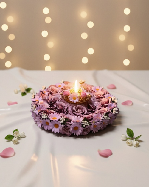 Mauve Rose & Lavender Daisy Artificial Flower Tealight Holders