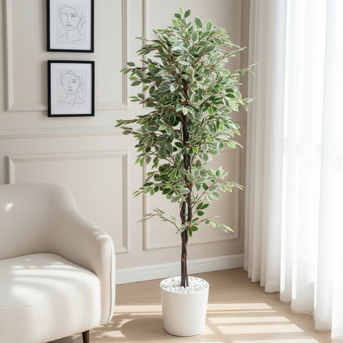 Artificial Classic Variegated Ficus Tree - 4 ft (120 cm)