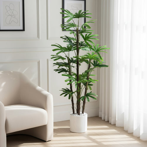 Artificial Glossy Rhapis Plant Decor - 6.5 ft (195 cm)