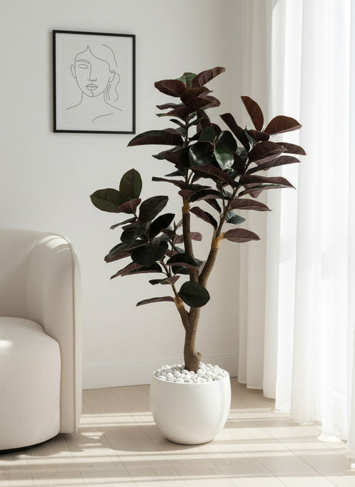 Artificial True-to-Life Red Rubber Plant - 5 ft (150 cm)