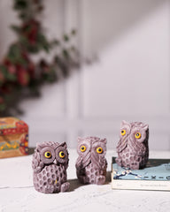 Set of 3 Mini Purple Owl Statues