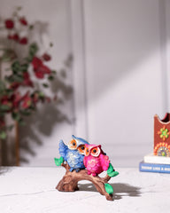 Twin Owl Figurine on Branch