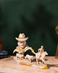 Cowboy Rider and Cattle Sculpture