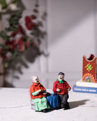 Elderly Couple Statue with Tea Set
