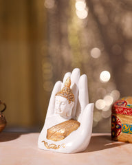 Tranquil Buddha Idol in Blessing Hand – White & Gold