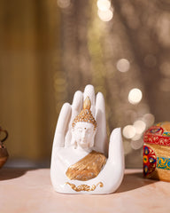 Tranquil Buddha Idol in Blessing Hand – White & Gold