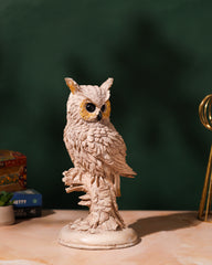 Realistic White Owl on Tree Trunk