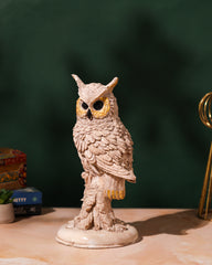 Realistic White Owl on Tree Trunk