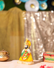Divine Yellow Khatu Shyam Idol with Golden Crown – 8.5 Inch