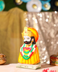 Majestic Khatu Shyam Ji Idol in Yellow with Tilak & Turban – 13 Inch