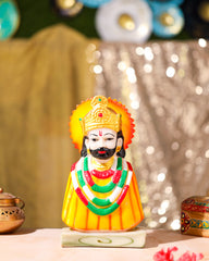 Majestic Khatu Shyam Ji Idol in Yellow with Tilak & Turban – 13 Inch