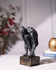 Textured Thinker Man Statue – Bent Pose