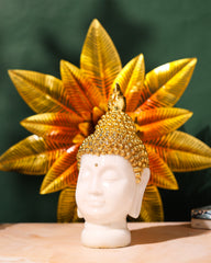 White Buddha Head with Beaded Hair