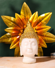 White Buddha Head with Beaded Hair