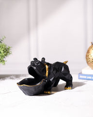 Black Bulldog Figurine with Bowl