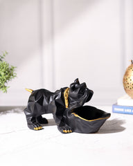 Black Bulldog Figurine with Bowl