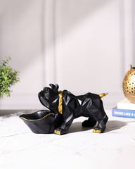 Black Bulldog Figurine with Bowl