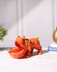 Orange Bulldog Figurine with Bowl