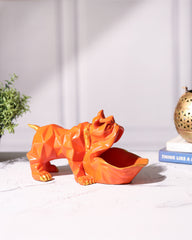 Orange Bulldog Figurine with Bowl