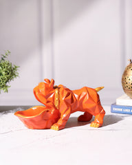 Orange Bulldog Figurine with Bowl