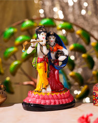 Radha Krishna Idol on Pink Lotus Base