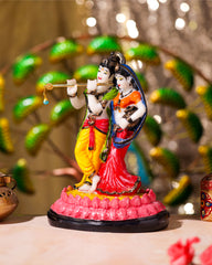 Radha Krishna Idol on Pink Lotus Base