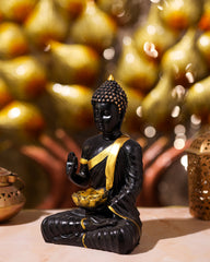 Black Buddha Idol with Golden Kamal