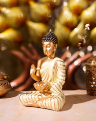 Gold Cream Buddha Idol with Kamal Bowl