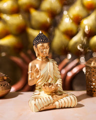 Gold Cream Buddha Idol with Kamal Bowl