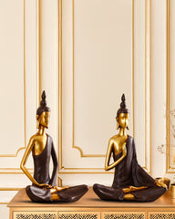 Decorative Modern Golden Brown Buddha Showpieces (Set of 2)