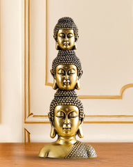 Ornate Golden Polyresin Buddha Heads Showpiece