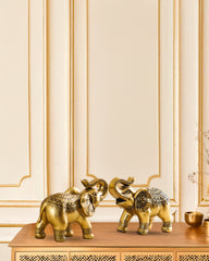 Decorative Small Ornate Gold Polyresin Elephant Figurines (Set of 2)