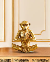 Decorative Golden Polyresin Meditating Monkey Figurine