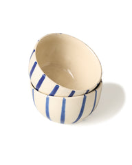 Hand-Painted Blue Striped Ceramic Bowl Set