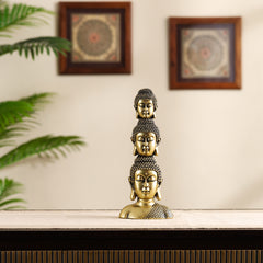 Ornate Golden Polyresin Buddha Heads Showpiece