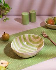 Hand-Painted Green Striped Ceramic Bowl