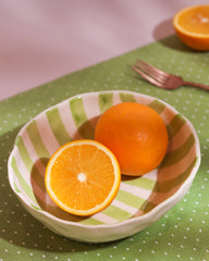 Hand-Painted Green Striped Ceramic Bowl