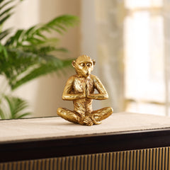 Decorative Golden Polyresin Meditating Monkey Figurine